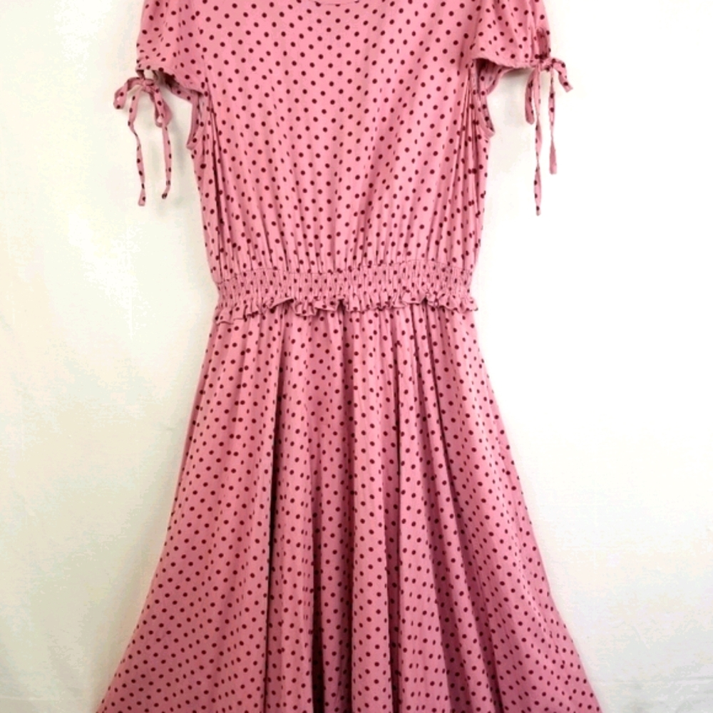 Gal Meets Glam Corinne Mauve Polka Dot Cinch Waist A-line Dress Size Small - Picture 5 of 15